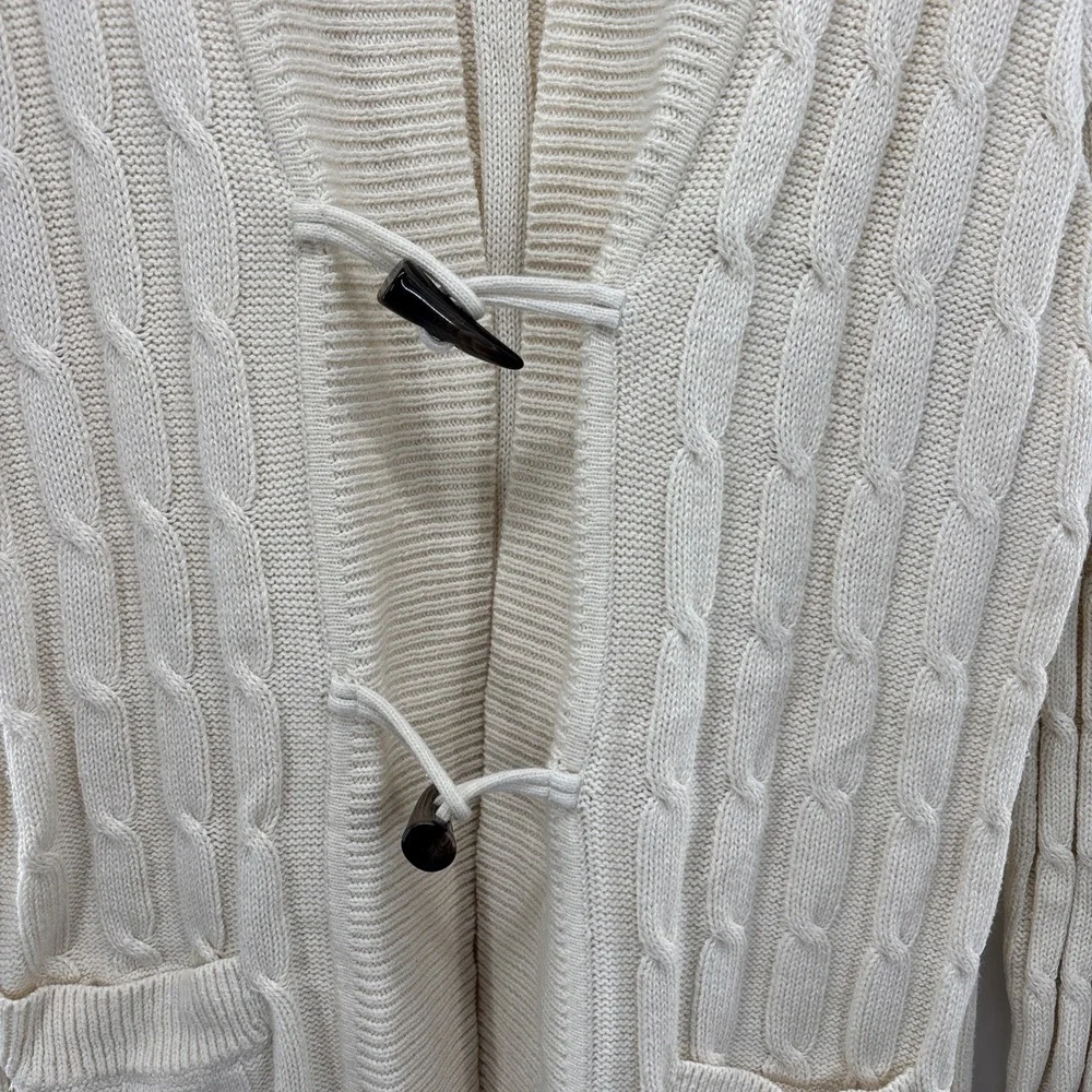 Talbots Women Cardigan Long Sweater Ivory Wooden Button Accent Wool Blend Medium